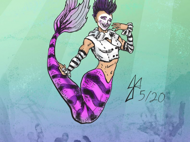 Poppet as a Cheshire Catfish Mermaid